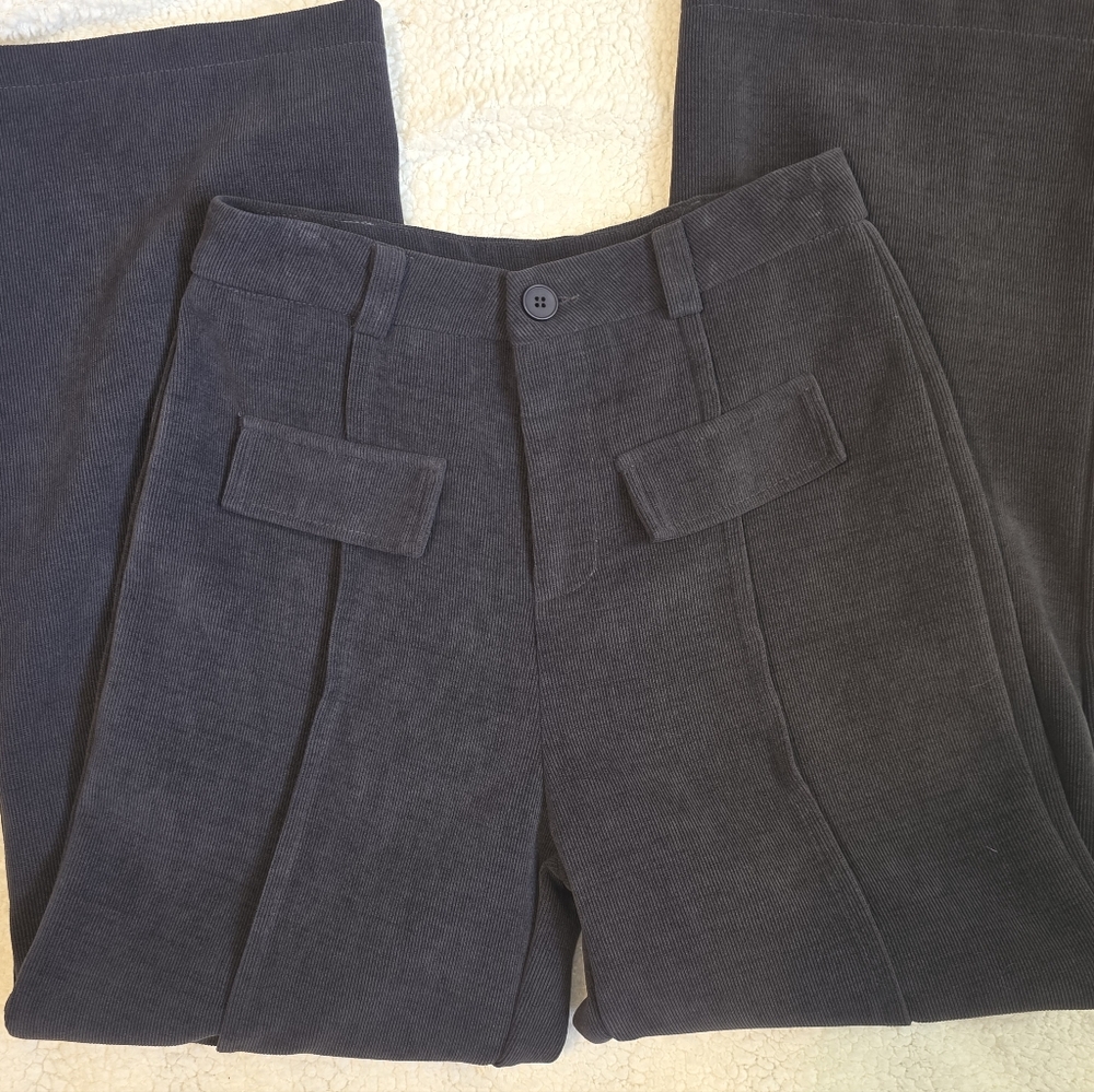 Gray Wide-Leg Cordorouy Pants
